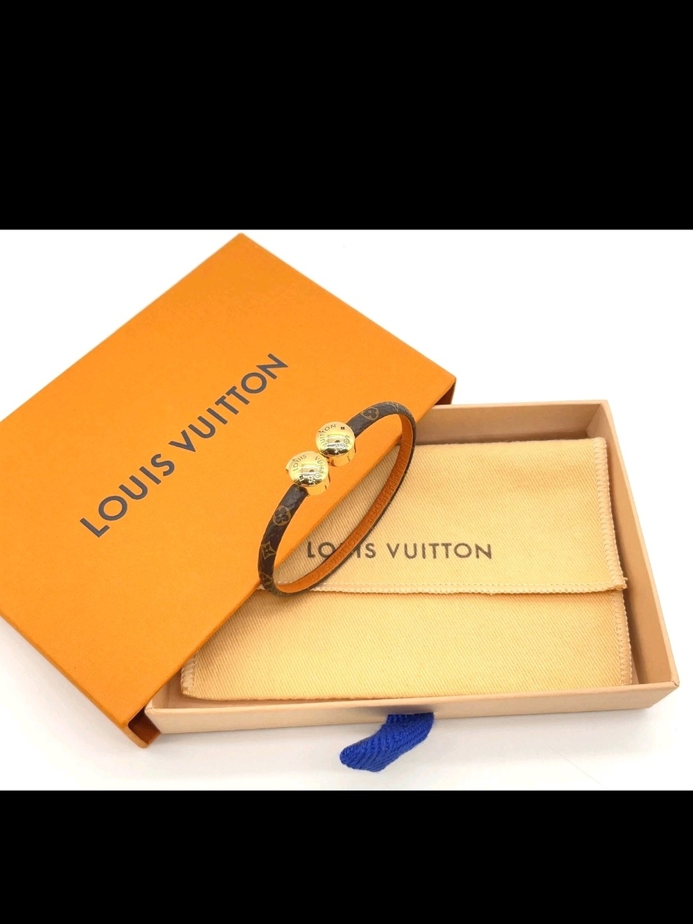 Louis Vuitton Brown Monogram Leather Bracelet with Gold Accents
